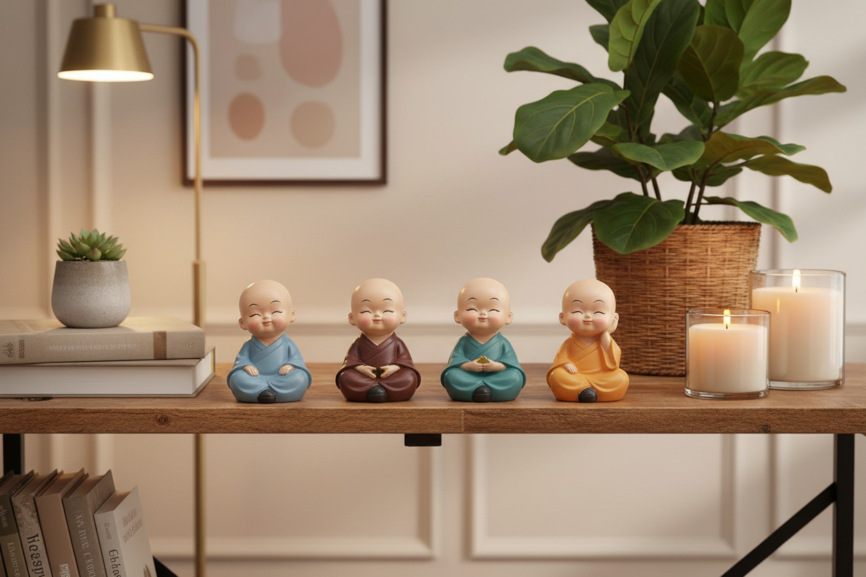 4 Little Monk Statue Set – See No Evil, Hear No Evil, Speak No Evil (Cute Home Decor)