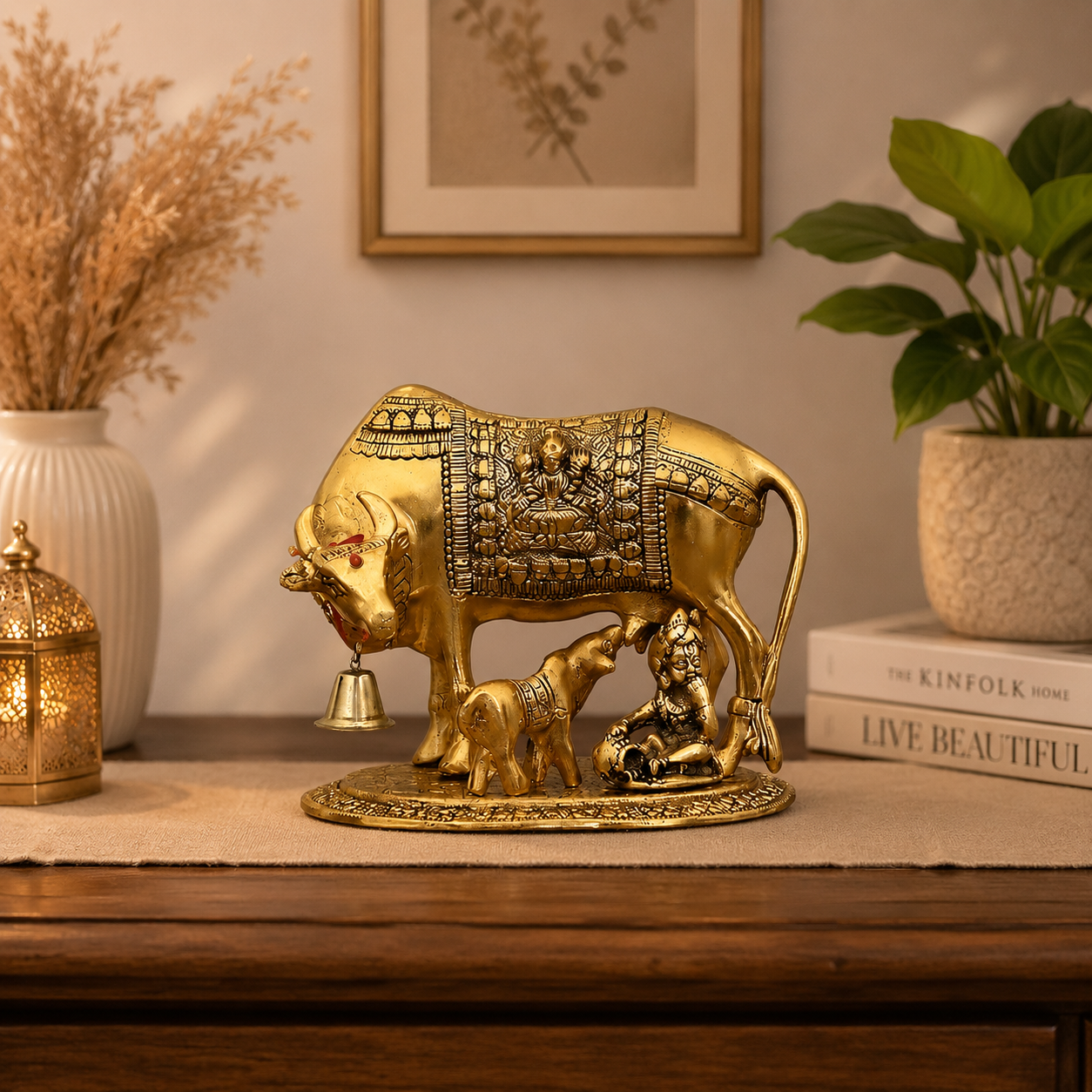Kamdhenu Cow with Calf Brass Idol – Blessings of Prosperity, Wealth & Positivity