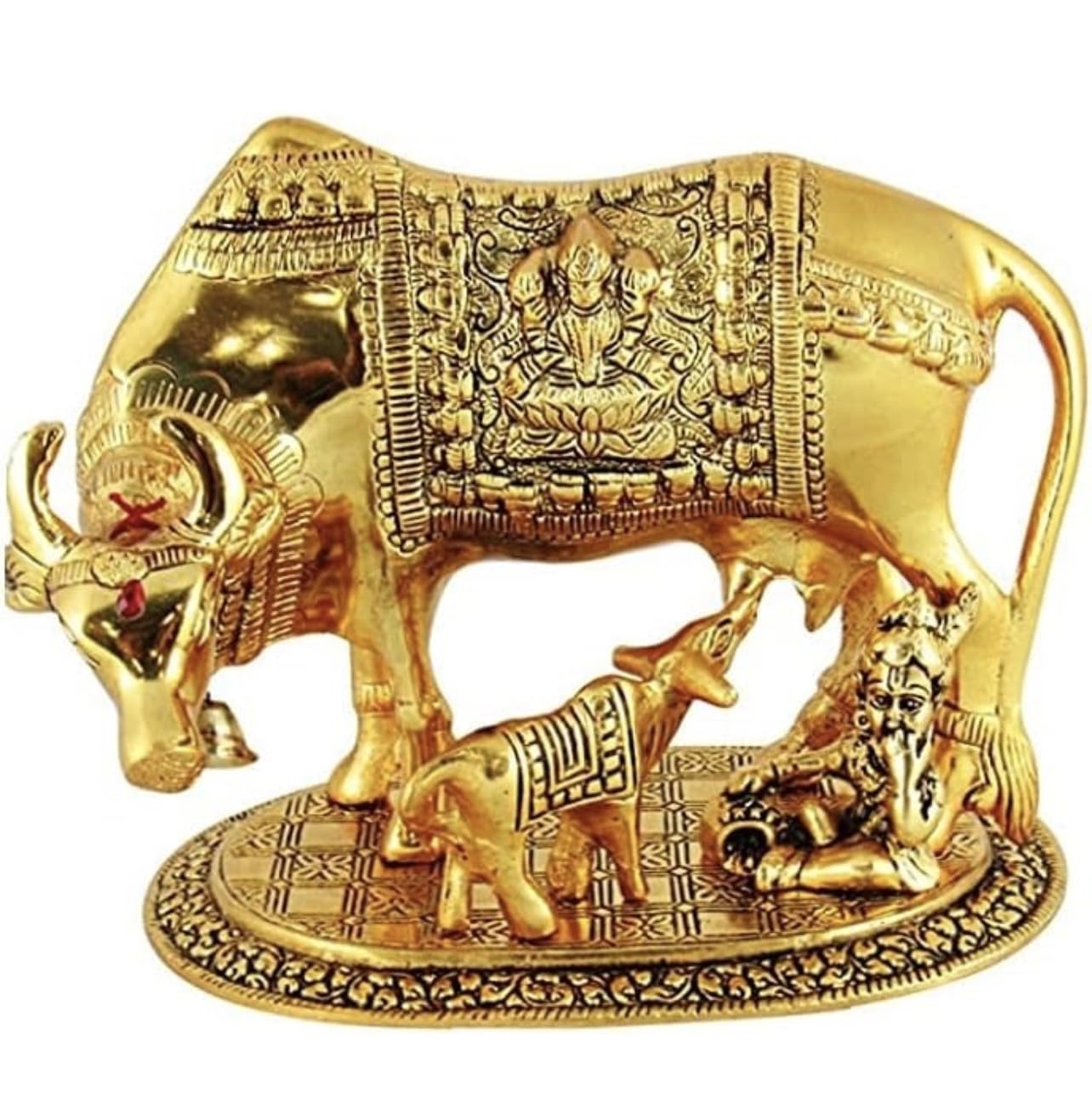 Kamdhenu Cow with Calf Brass Idol – Blessings of Prosperity, Wealth &amp; Positivity
