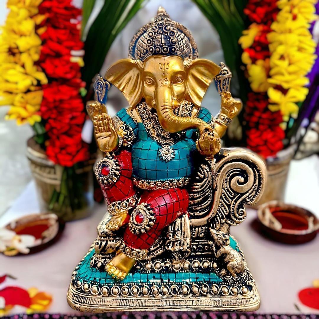 Lord Ganesha Idol 22 cm – Polyresin Ganpati Statue for Home Decor, Puja, Car Dashboard & Gift | Blessing Ganesh Murti Showpiece