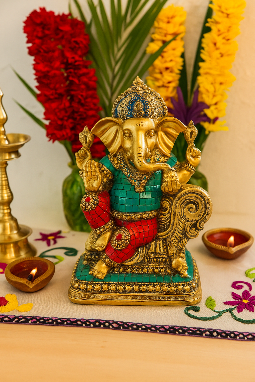 Lord Ganesha Idol 22 cm – Polyresin Ganpati Statue for Home Decor, Puja, Car Dashboard & Gift | Blessing Ganesh Murti Showpiece