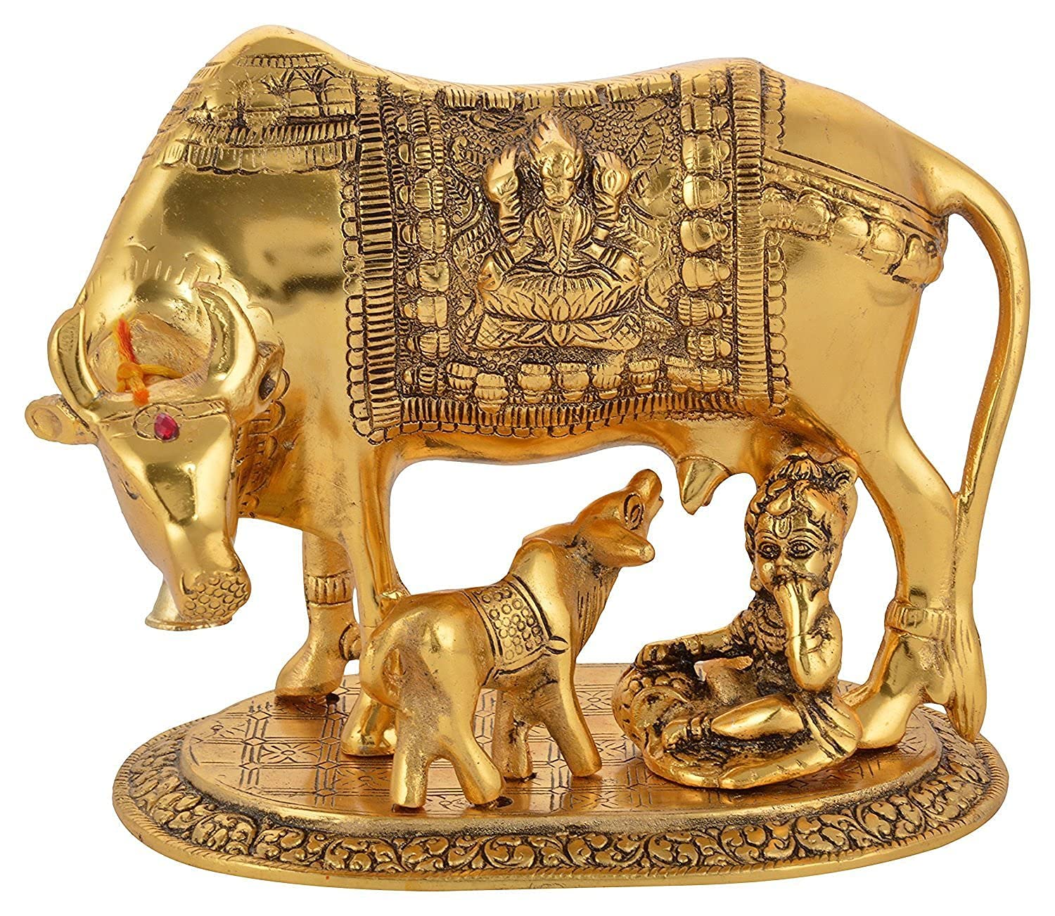 BIG Size 6.5 inches kamdhenu Cow Metal Cow and Calf Statue with Laddu Gopal Ji- Best for Pooja, Decor and Gifting