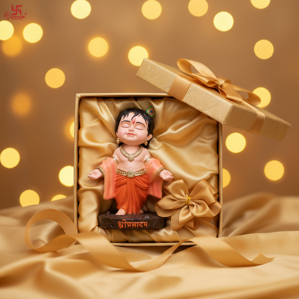 Cute Bal Krishna (Baba) Idol – Premium Resin Statue for Car Dashboard, Home Decor & Gifting