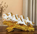 7 Running Horses Statue for Home Decor & Vastu | White & Gold Lucky Horse Showpiece | Premium Table Decor Gift