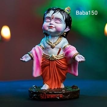 Cute Bal Krishna (Baba) Idol – Premium Resin Statue for Car Dashboard, Home Decor & Gifting