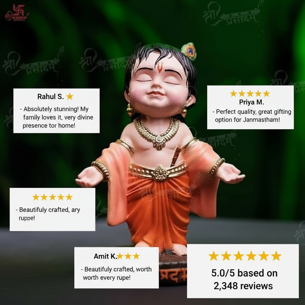 Cute Bal Krishna (Baba) Idol – Premium Resin Statue for Car Dashboard, Home Decor & Gifting