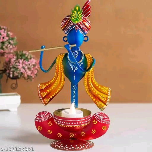 Handcrafted Metal Krishna Tealight Candle Holder – Traditional Rajasthani Art | Home Decor, Diwali Decoration, Festive Gifting