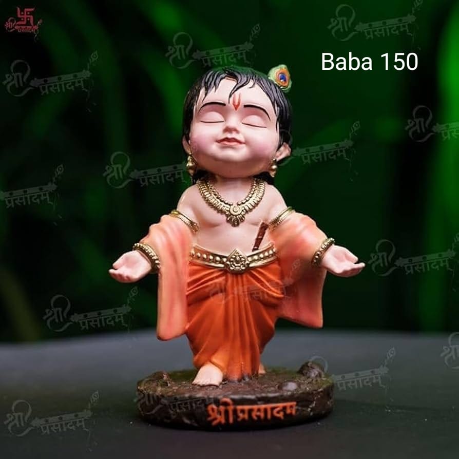 Cute Bal Krishna (Baba) Idol – Premium Resin Statue for Car Dashboard, Home Decor & Gifting