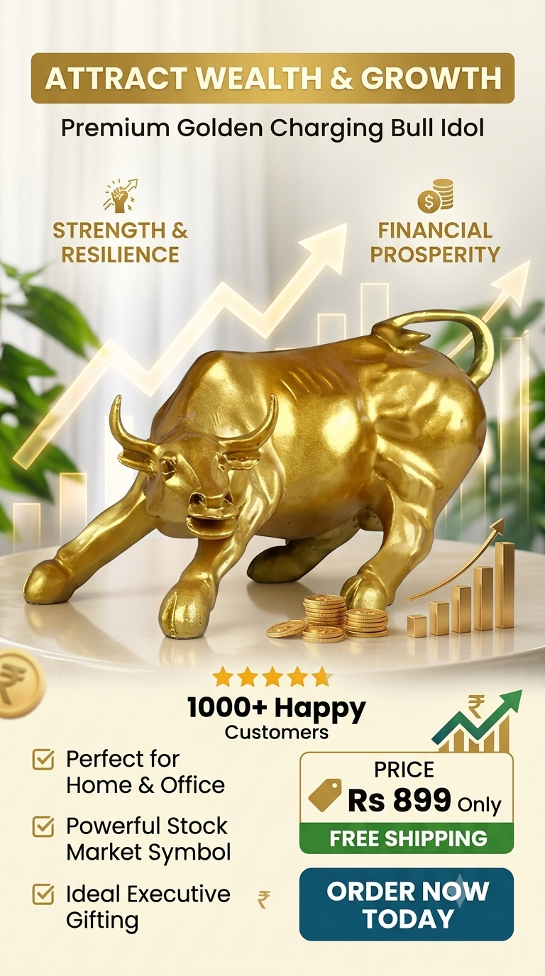 Golden Charging Bull Showpiece – Symbol of Wealth, Growth & Prosperity