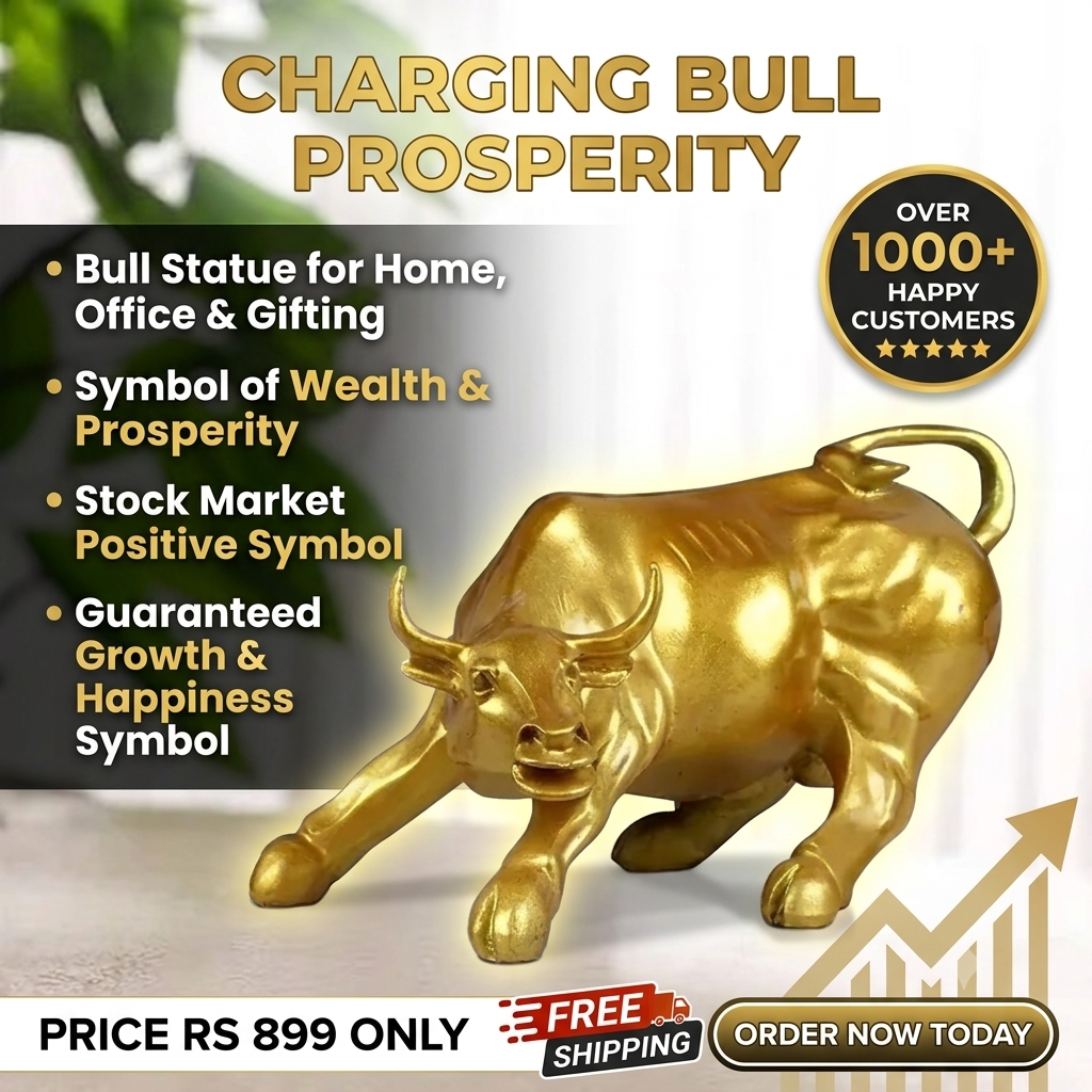 Golden Charging Bull Showpiece – Symbol of Wealth, Growth & Prosperity